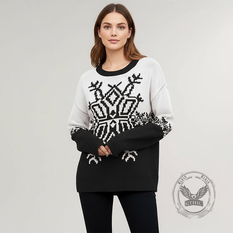 Casual Christmas Snowflake Loose Knit Sweater | Gthic.com