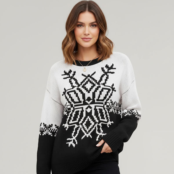 Casual Christmas Snowflake Loose Knit Sweater | Gthic.com