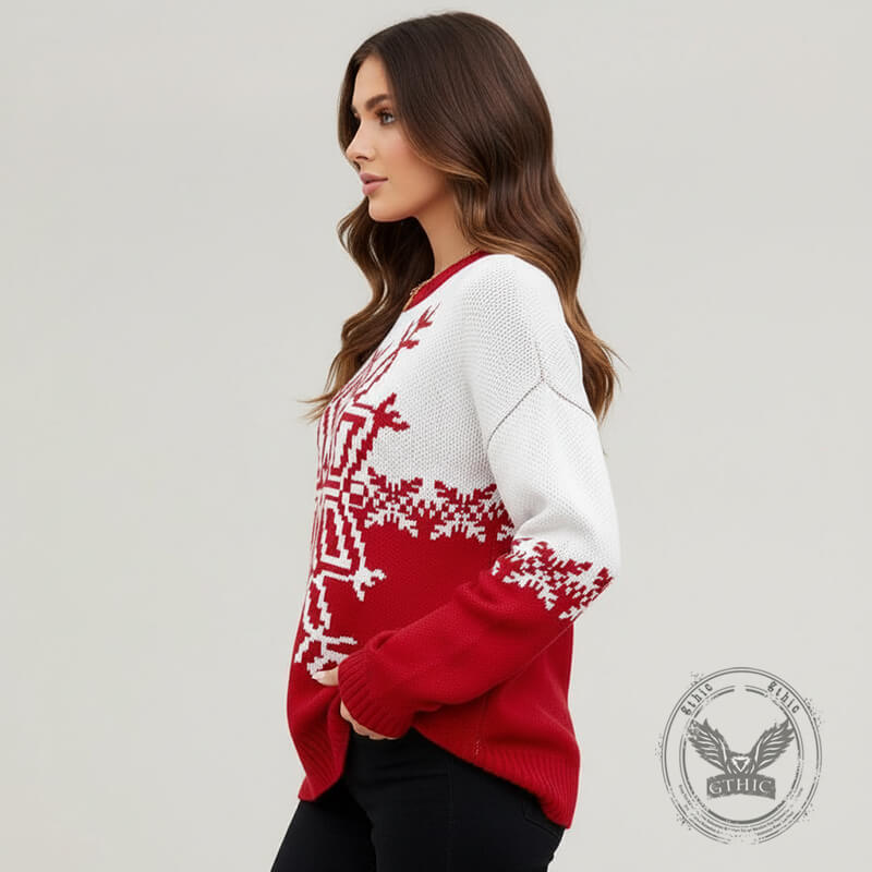 Casual Christmas Snowflake Loose Knit Sweater | Gthic.com