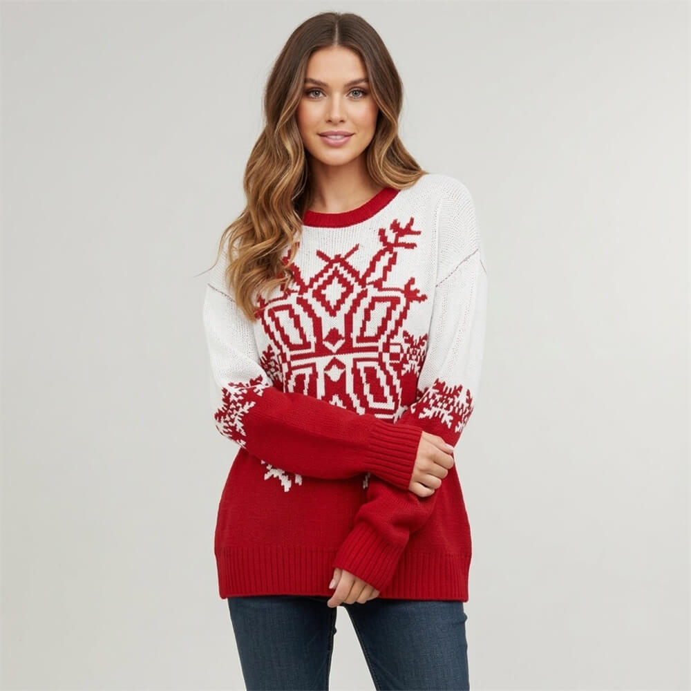 Casual Christmas Snowflake Loose Knit Sweater | Gthic.com