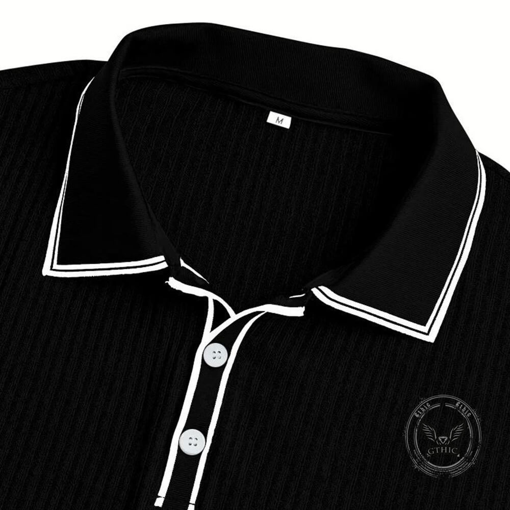 Casual Color-Blocked Breathable Collared Polo Shirt