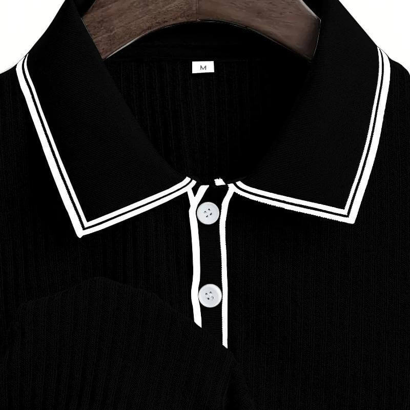 Casual Color-Blocked Breathable Collared Polo Shirt