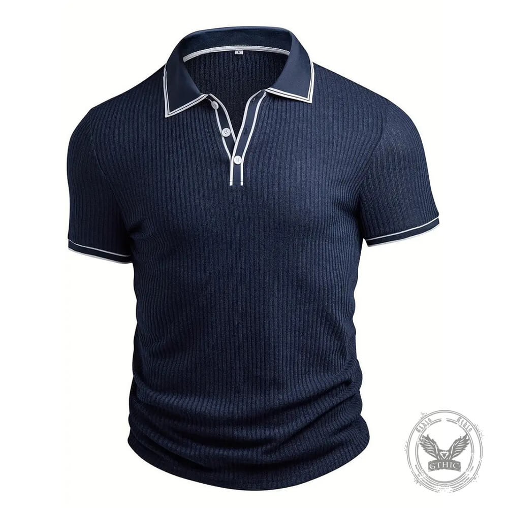 Casual Color-Blocked Breathable Collared Polo Shirt