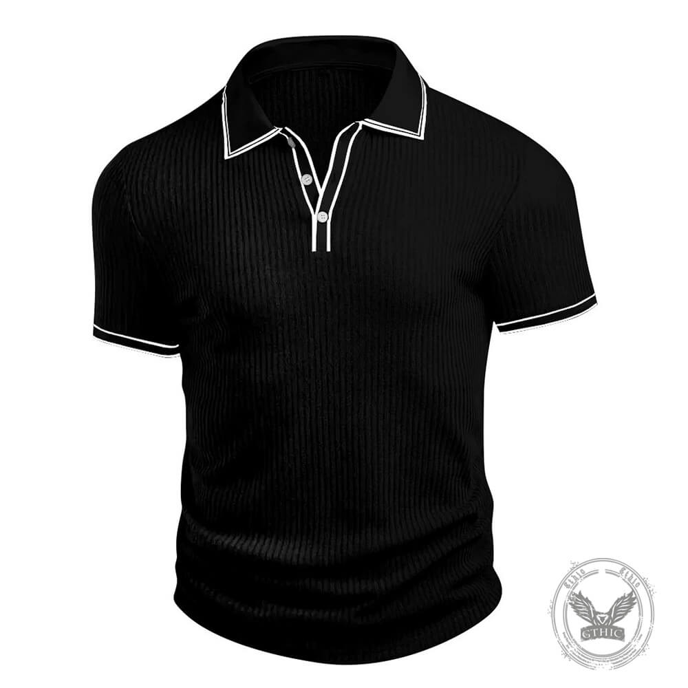 Casual Color-Blocked Breathable Collared Polo Shirt