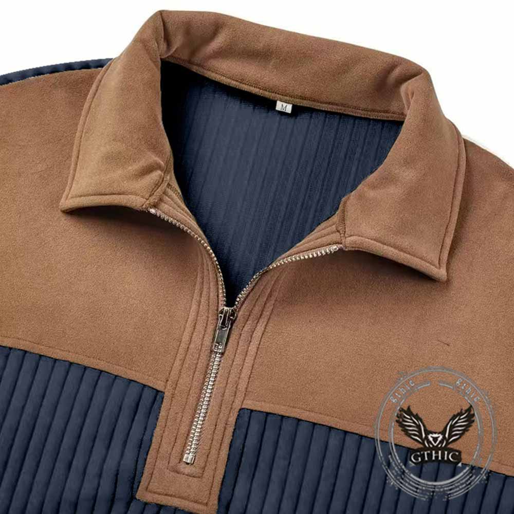 Casual Color-Blocked Half-Zip Lapel Sweatshirt