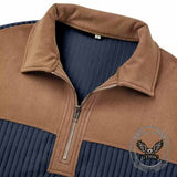 Casual Color-Blocked Half-Zip Lapel Sweatshirt