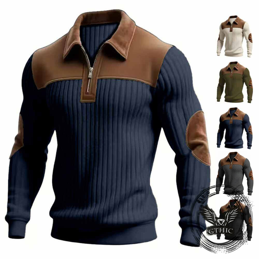 Casual Color-Blocked Half-Zip Lapel Sweatshirt