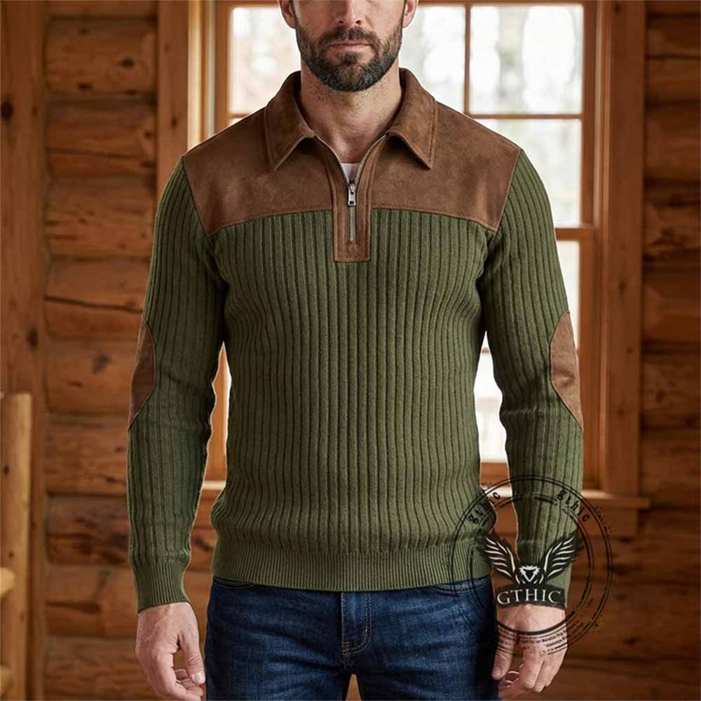 Casual Color-Blocked Half-Zip Lapel Sweatshirt | Gthic.com