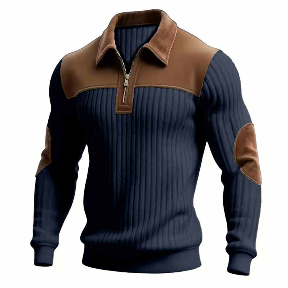 Casual Color-Blocked Half-Zip Lapel Sweatshirt