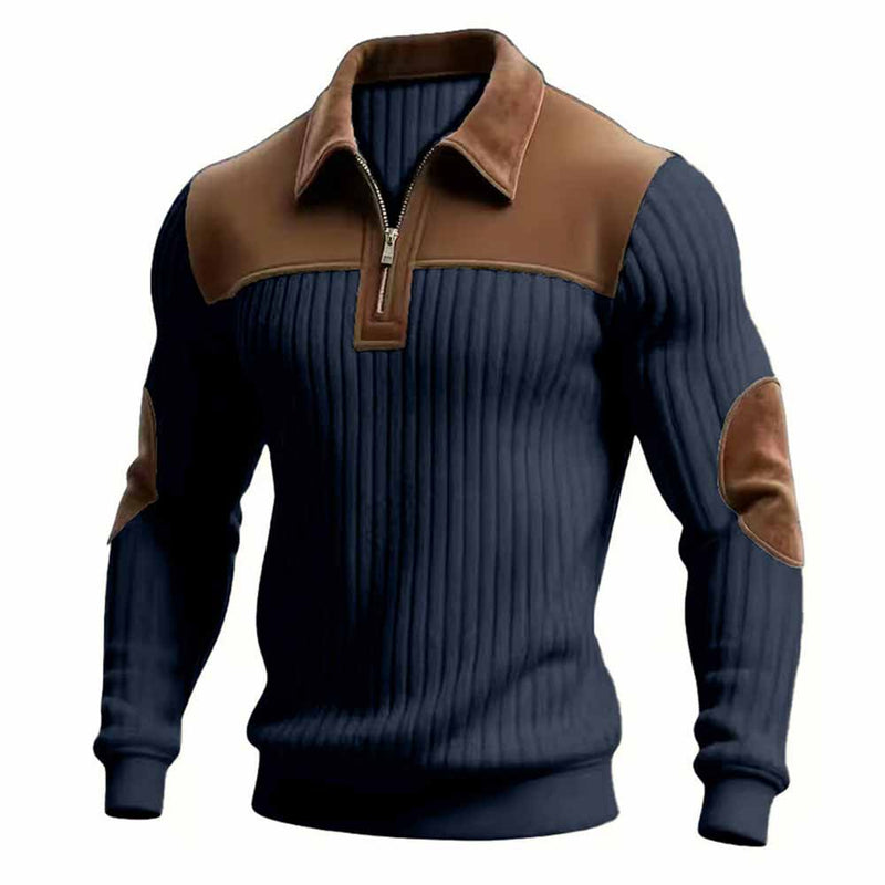 Casual Color-Blocked Half-Zip Lapel Sweatshirt