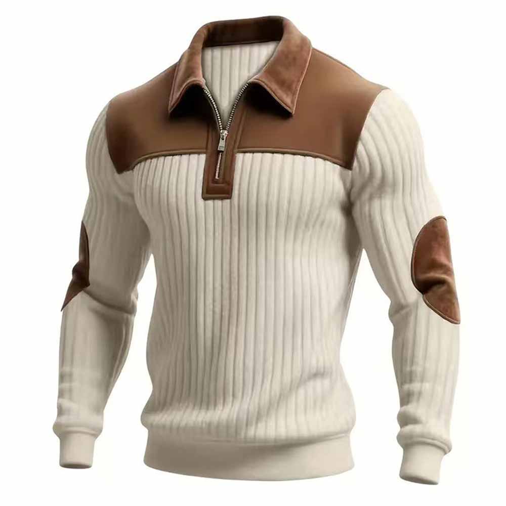 Casual Color-Blocked Half-Zip Lapel Sweatshirt