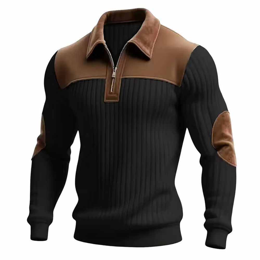 Casual Color-Blocked Half-Zip Lapel Sweatshirt