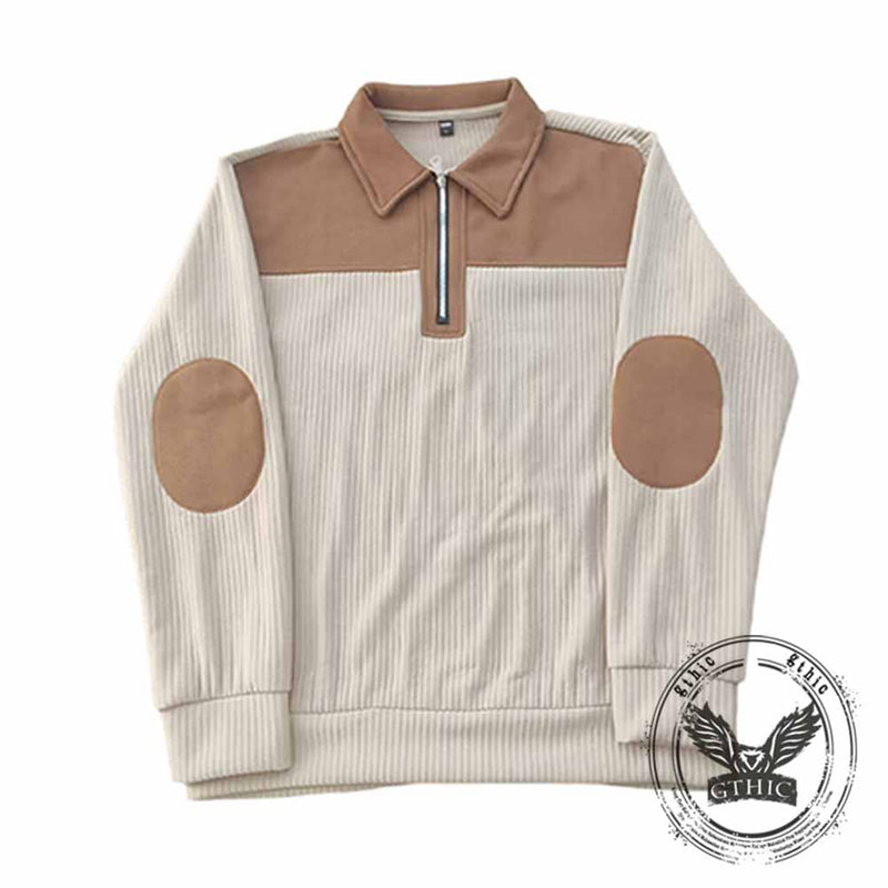 Casual Color-Blocked Half-Zip Lapel Sweatshirt