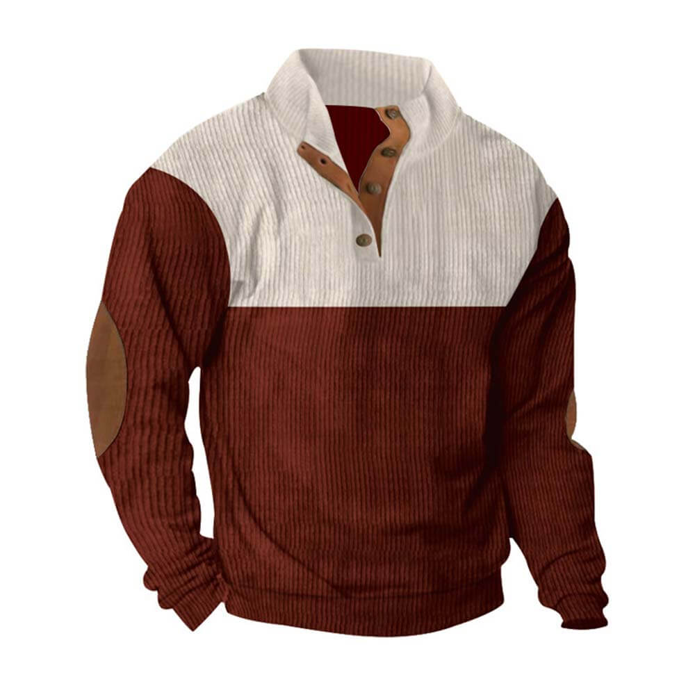 Casual Color-Blocked Stand Collar Corduroy Sweatshirt | Gthic.com