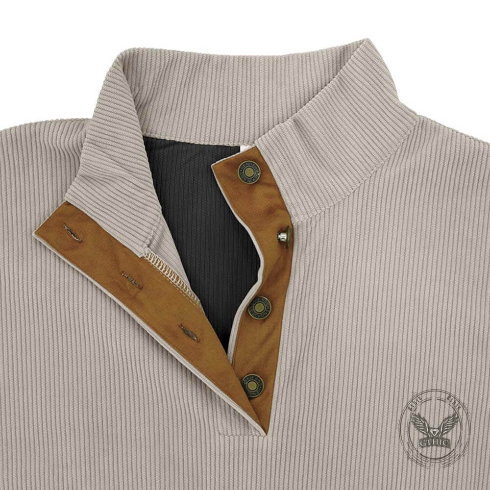 Casual Color-Blocked Stand Collar Corduroy Sweatshirt