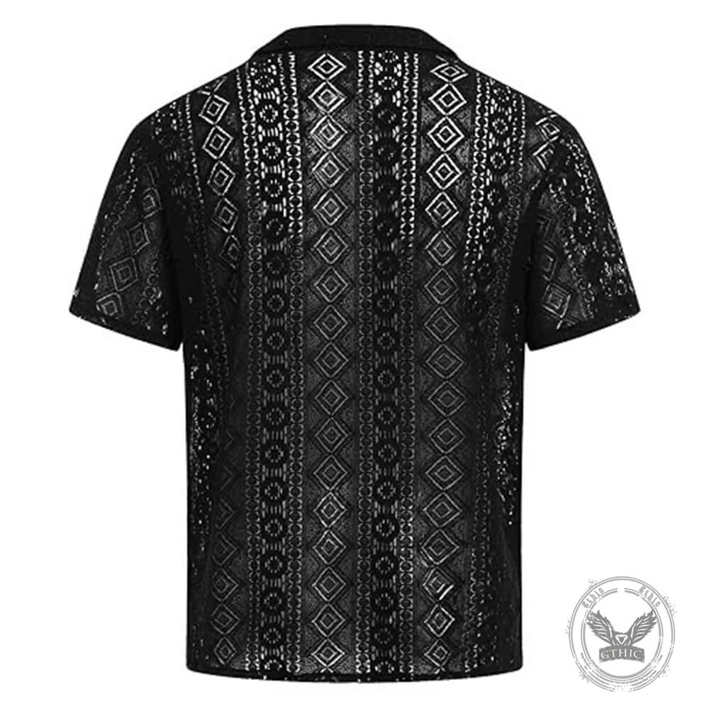 Casual Cut-Outs Buttons Lace Short-Sleeve Shirt