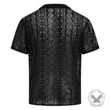 Casual Cut-Outs Buttons Lace Short-Sleeve Shirt