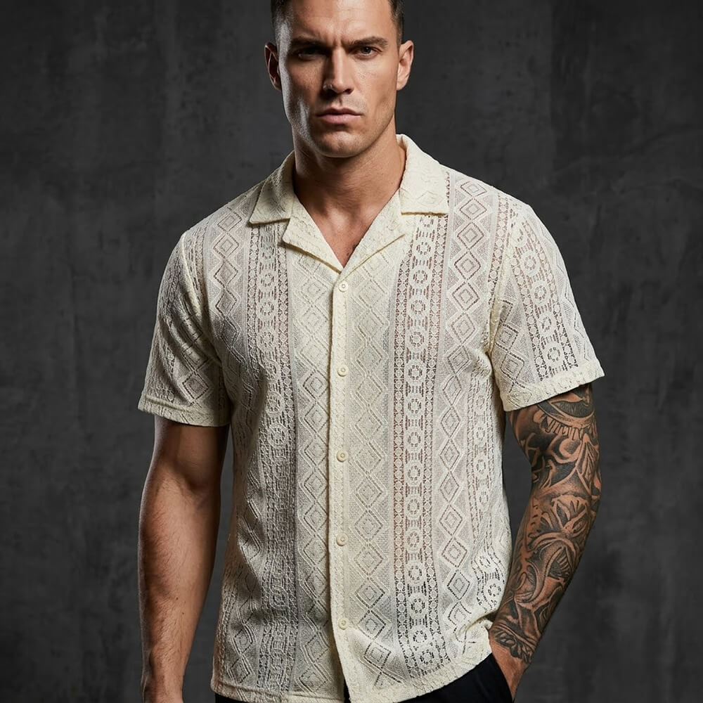 Casual Cut-Outs Buttons Lace Short-Sleeve Shirt | Gthic.com