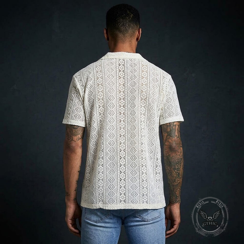 Casual Cut-Outs Buttons Lace Short-Sleeve Shirt