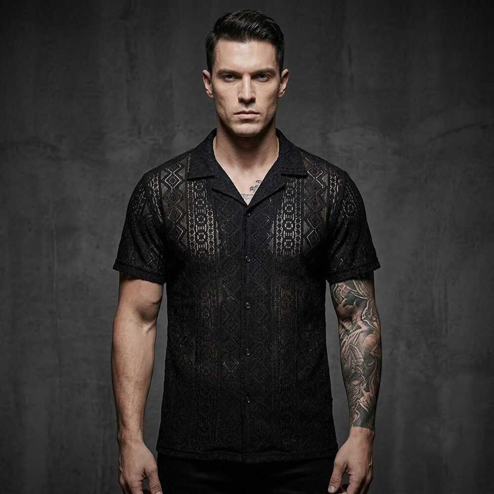 Casual Cut-Outs Buttons Lace Short-Sleeve Shirt | Gthic.com