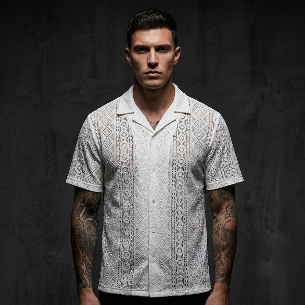 Casual Cut-Outs Buttons Lace Short-Sleeve Shirt | Gthic.com