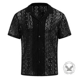 Casual Cut-Outs Buttons Lace Short-Sleeve Shirt