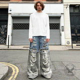 Casual Double-Layered Camouflage Ripped Wide-Leg Baggy Jeans | Gthic.com