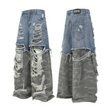 Casual Double-Layered Camouflage Ripped Wide-Leg Baggy Jeans | Gthic.com