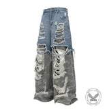 Casual Double-Layered Camouflage Ripped Wide-Leg Baggy Jeans | Gthic.com