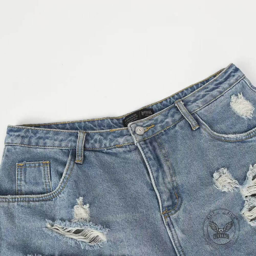 Casual Double-Layered Camouflage Ripped Wide-Leg Baggy Jeans