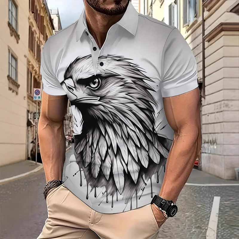 Casual Eagle Print Short Sleeve Polo shirt 01 | Gthic.com