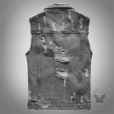 Casual Grey Distressed Denim Biker Vest