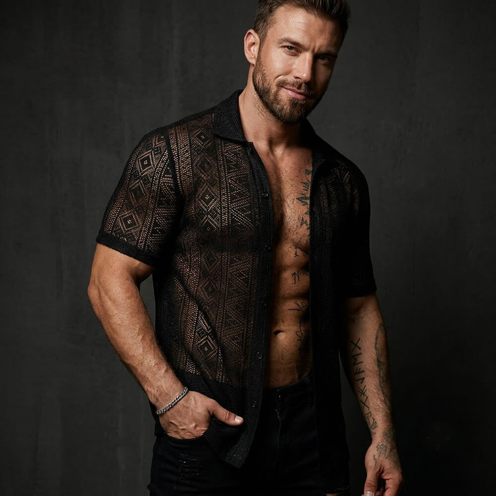 Casual Holiday Sheer Lace Short-Sleeve Shirt | Gthic.com