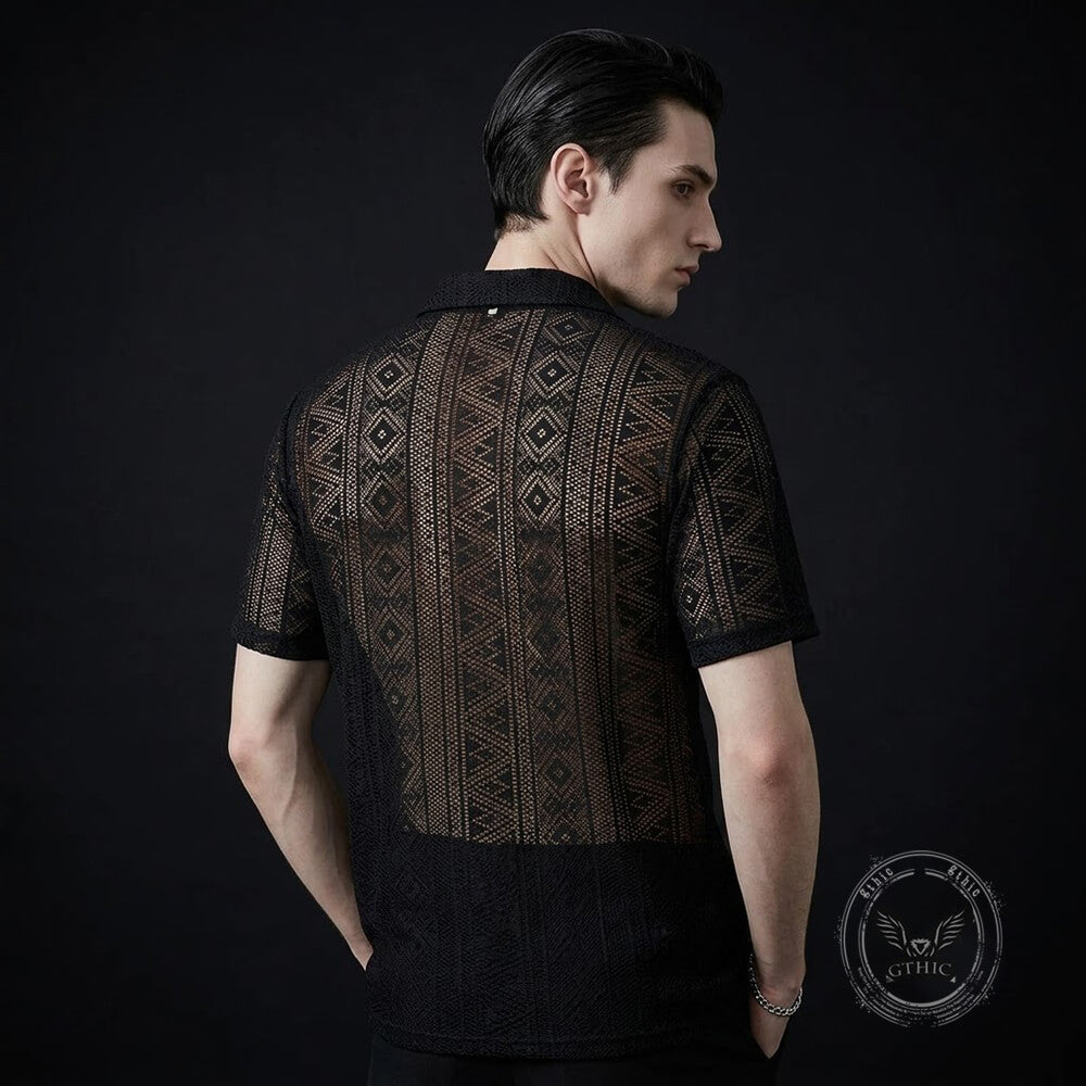 Casual Holiday Sheer Lace Short-Sleeve Shirt