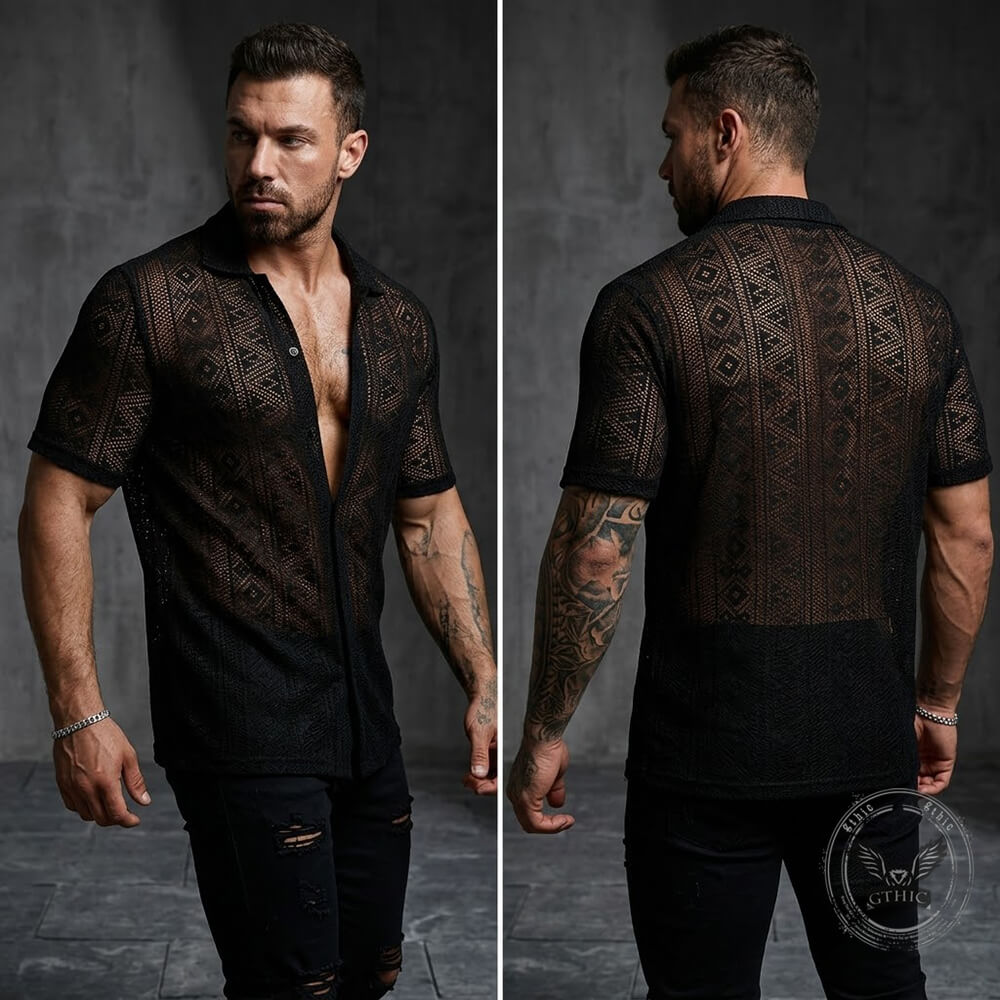 Casual Holiday Sheer Lace Short-Sleeve Shirt | Gthic.com