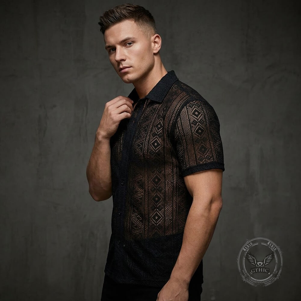 Casual Holiday Sheer Lace Short-Sleeve Shirt | Gthic.com