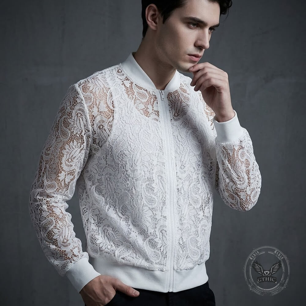 Casual Hollow See-Through Lace Long-Sleeve Jacket