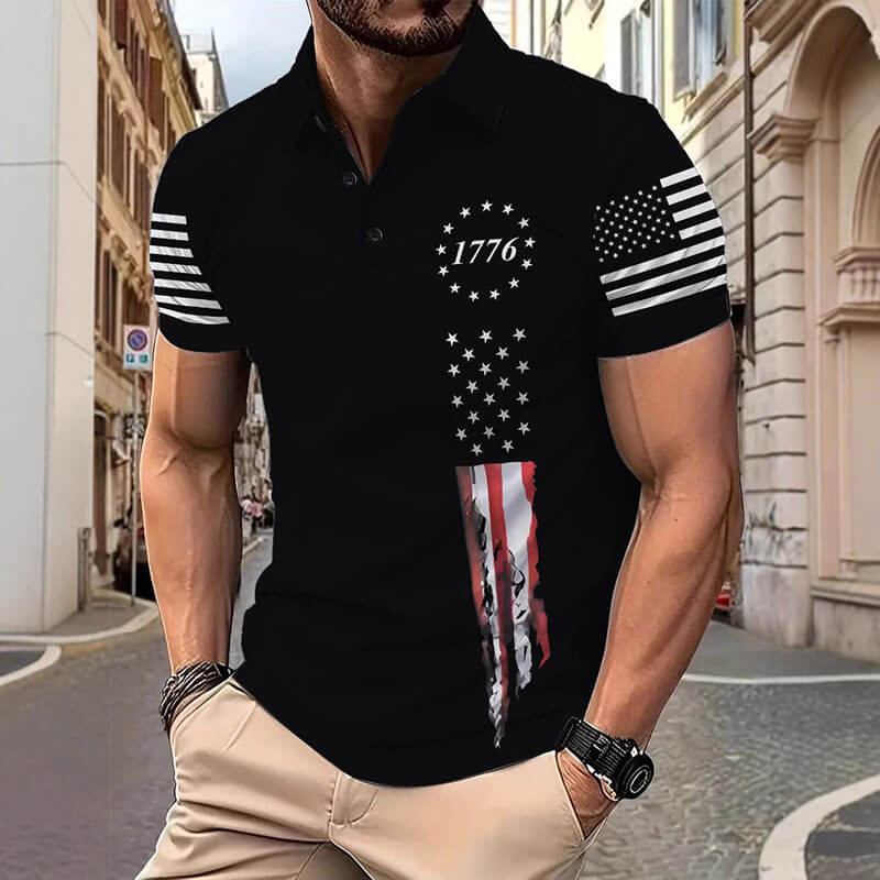 Casual Independence Day Flag Print Short Sleeve Polo Shirt | Gthic.com