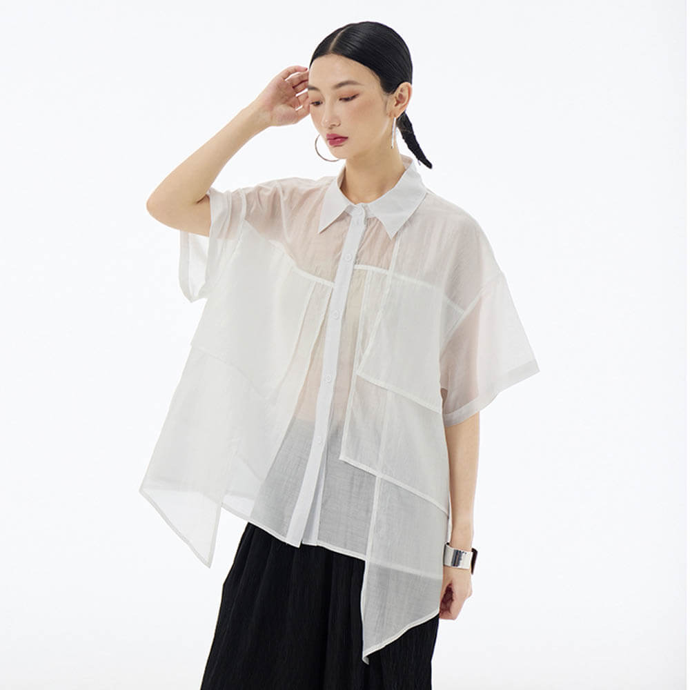 Casual Irregular Stitching Thin Short-Sleeved Shirt 01 | Gthic.com