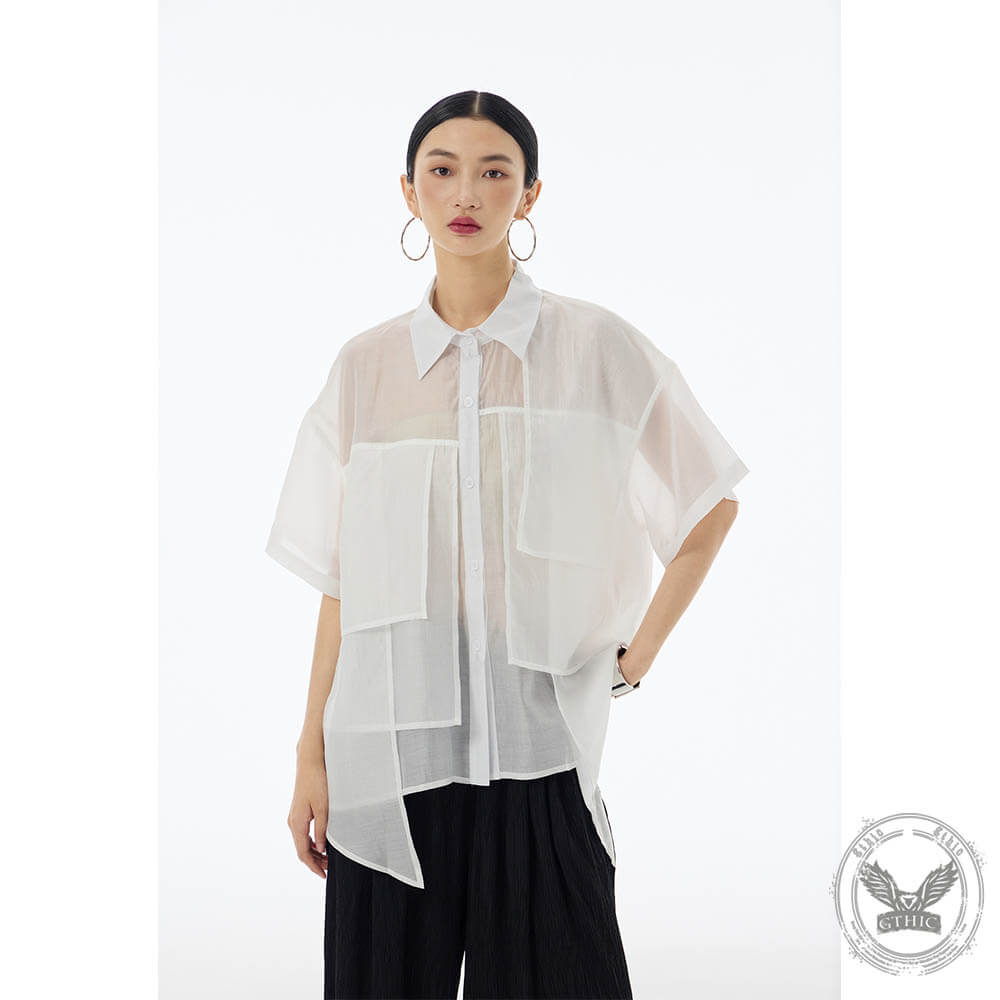 Casual Irregular Stitching Thin Short-Sleeved Shirt 03 | Gthic.com