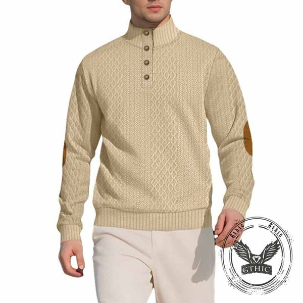 Casual Jacquard-Design Stand Collar Knit Sweatshirt | Gthic.com