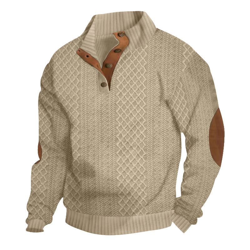 Casual Jacquard-Design Stand Collar Knit Sweatshirt | Gthic.com