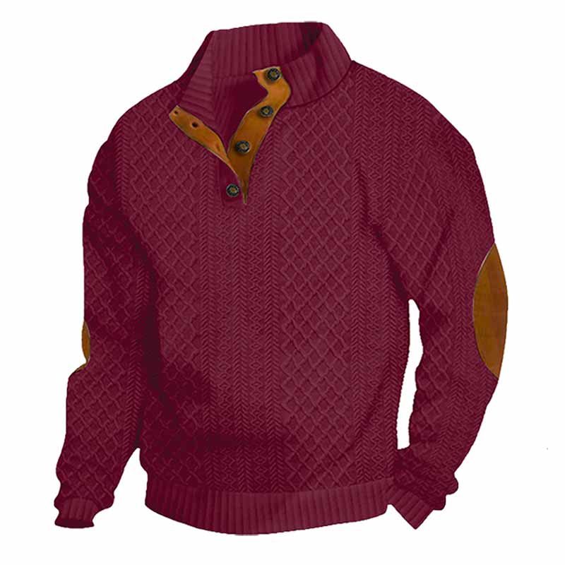 Casual Jacquard-Design Stand Collar Knit Sweatshirt