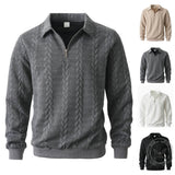 Casual Jacquard Half-Open Zipper Knit Lapel Collar Sweater | Gthic.com