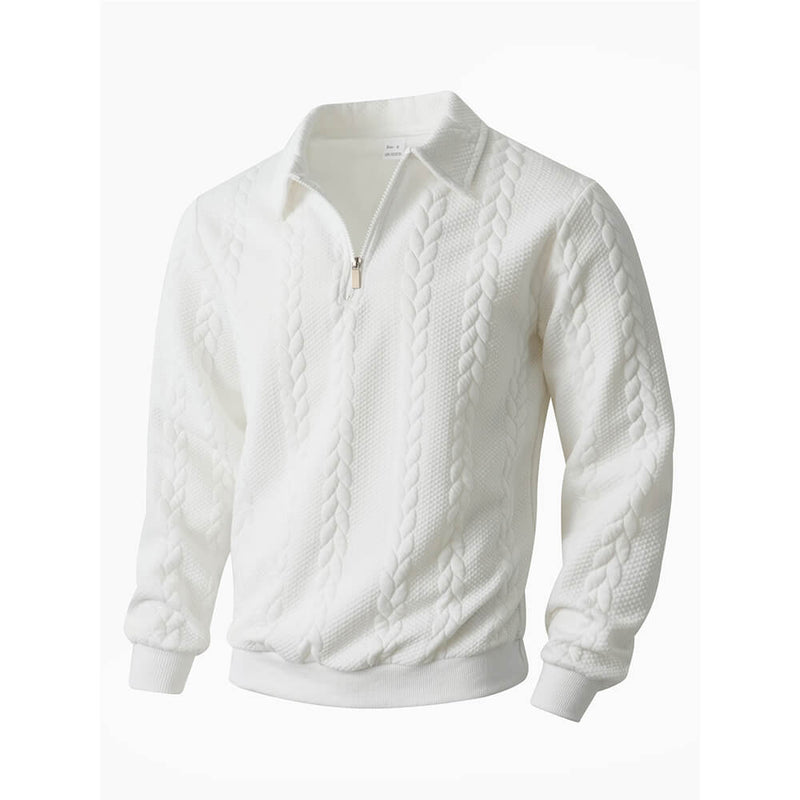 Casual Jacquard Half-Open Zipper Knit Lapel Collar Sweatshit