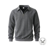 Casual Jacquard Half-Open Zipper Knit Lapel Collar Sweatshit