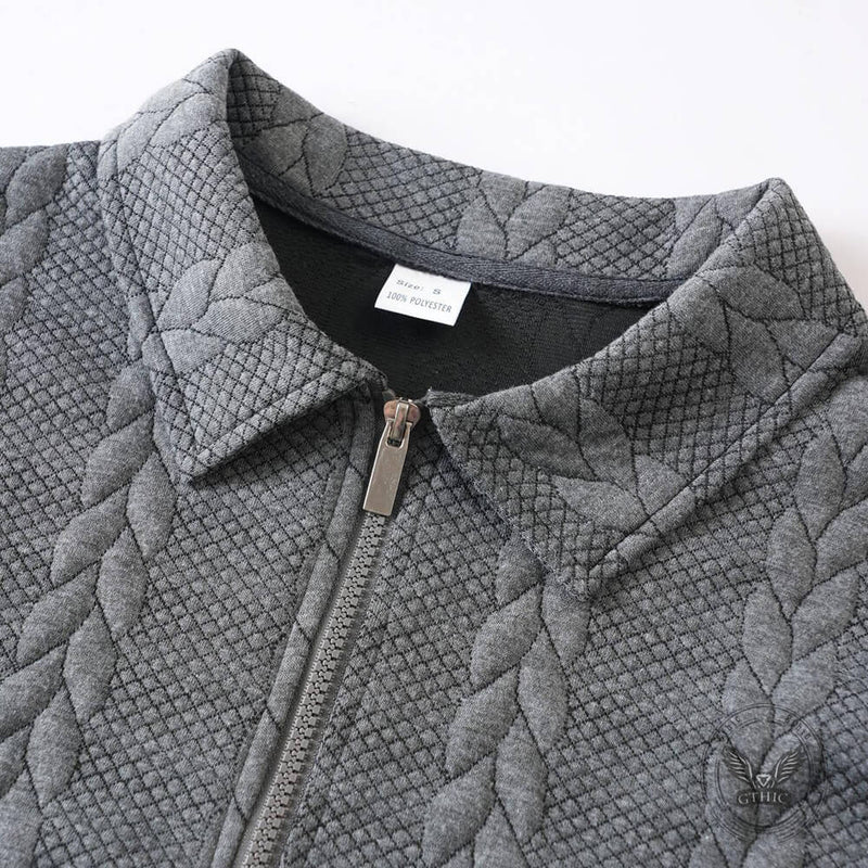 Casual Jacquard Half-Open Zipper Knit Lapel Collar Sweatshit