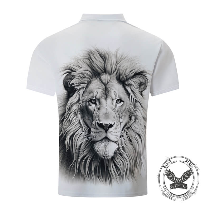 Casual Lazy Lion Print Short Sleeve Polo Shirt | Gthic.com