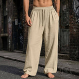 Casual Loose-Fit Solid-Color Linen Drawstring Sports Pants