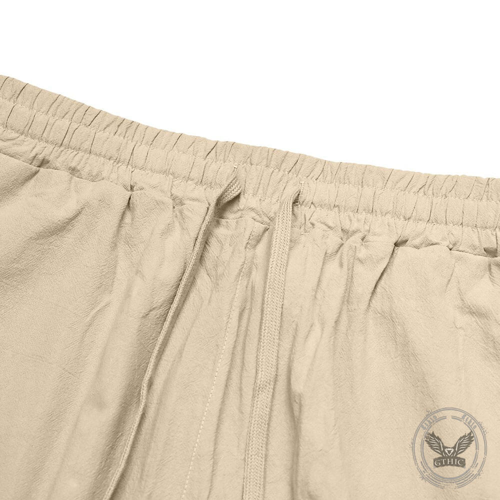 Casual Loose-Fit Solid-Color Linen Drawstring Sports Pants
